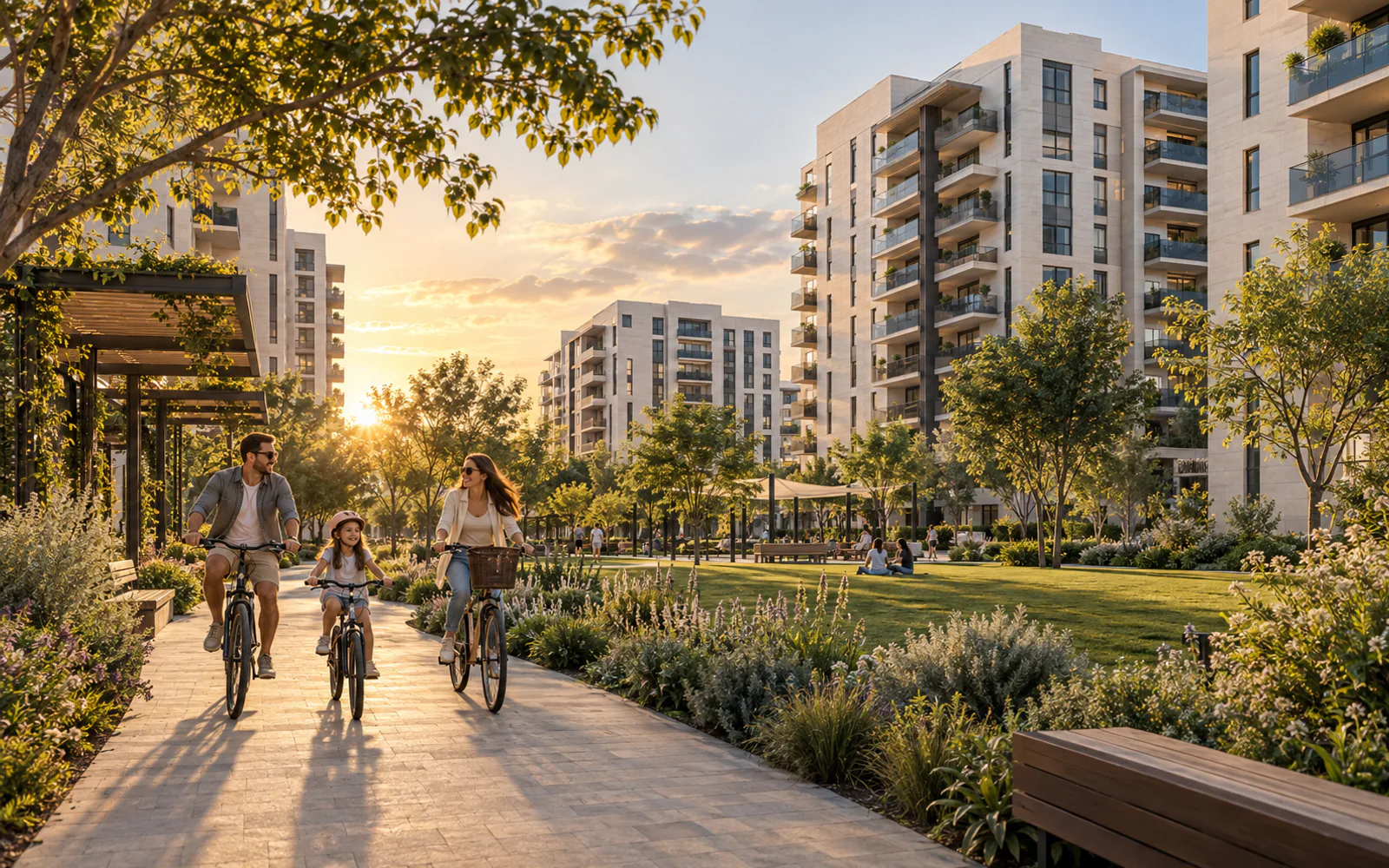 Contemporary homes around a shared green space