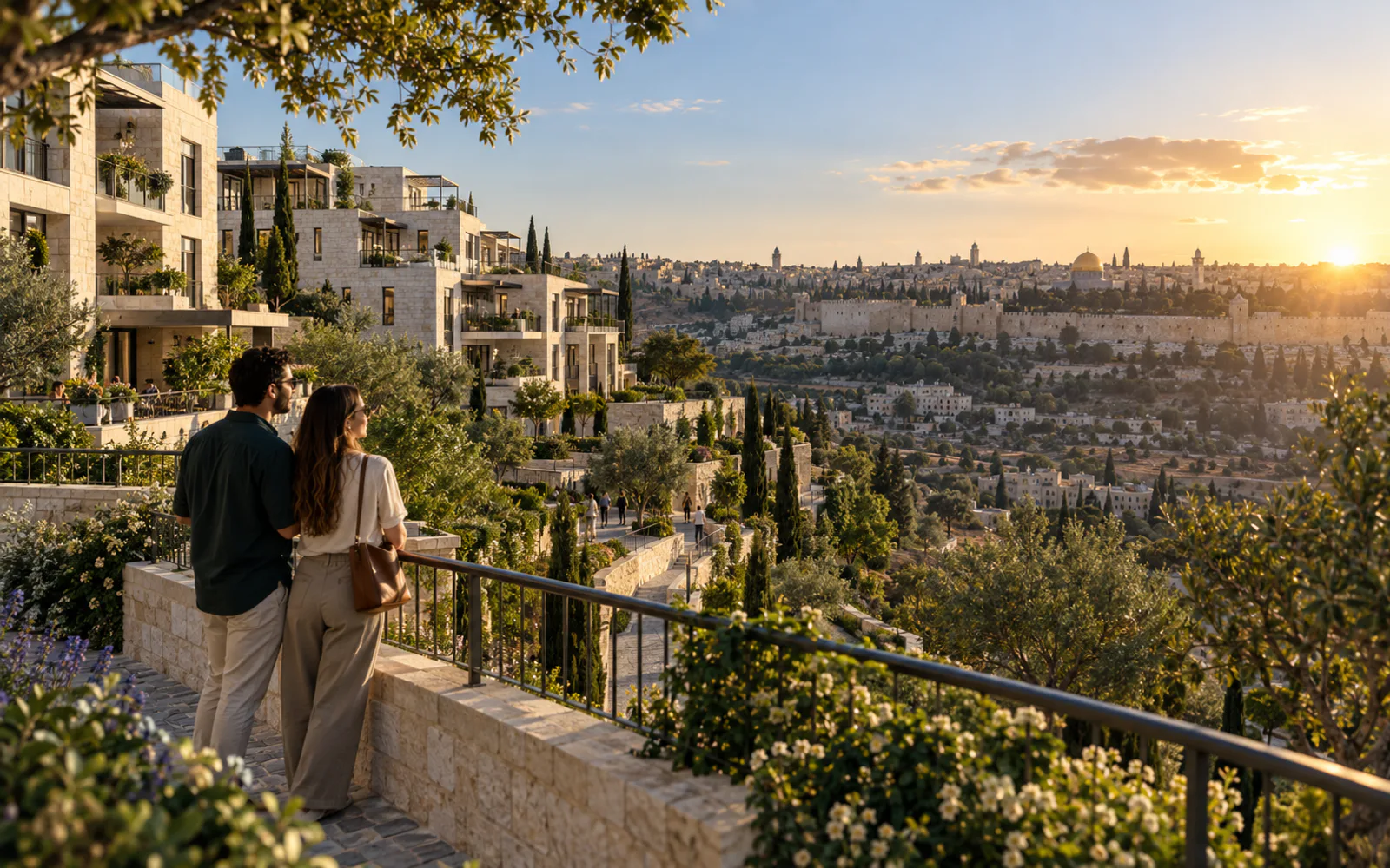 המחשה מקורית של מגורים מדורגים ונוף ירושלמי בגבעת המטוס
